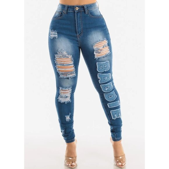 REDFOX Jeans High Waisted Distressed Baddie Skinny Jeans Size 7 - Picture 1 of 9